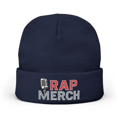 Rap Merch White Embroidered Knit Beanie, Hip Hop Accessory, Music Lover Gift, Streetwear Fashion, Winter Warmth, Trendy Headwear