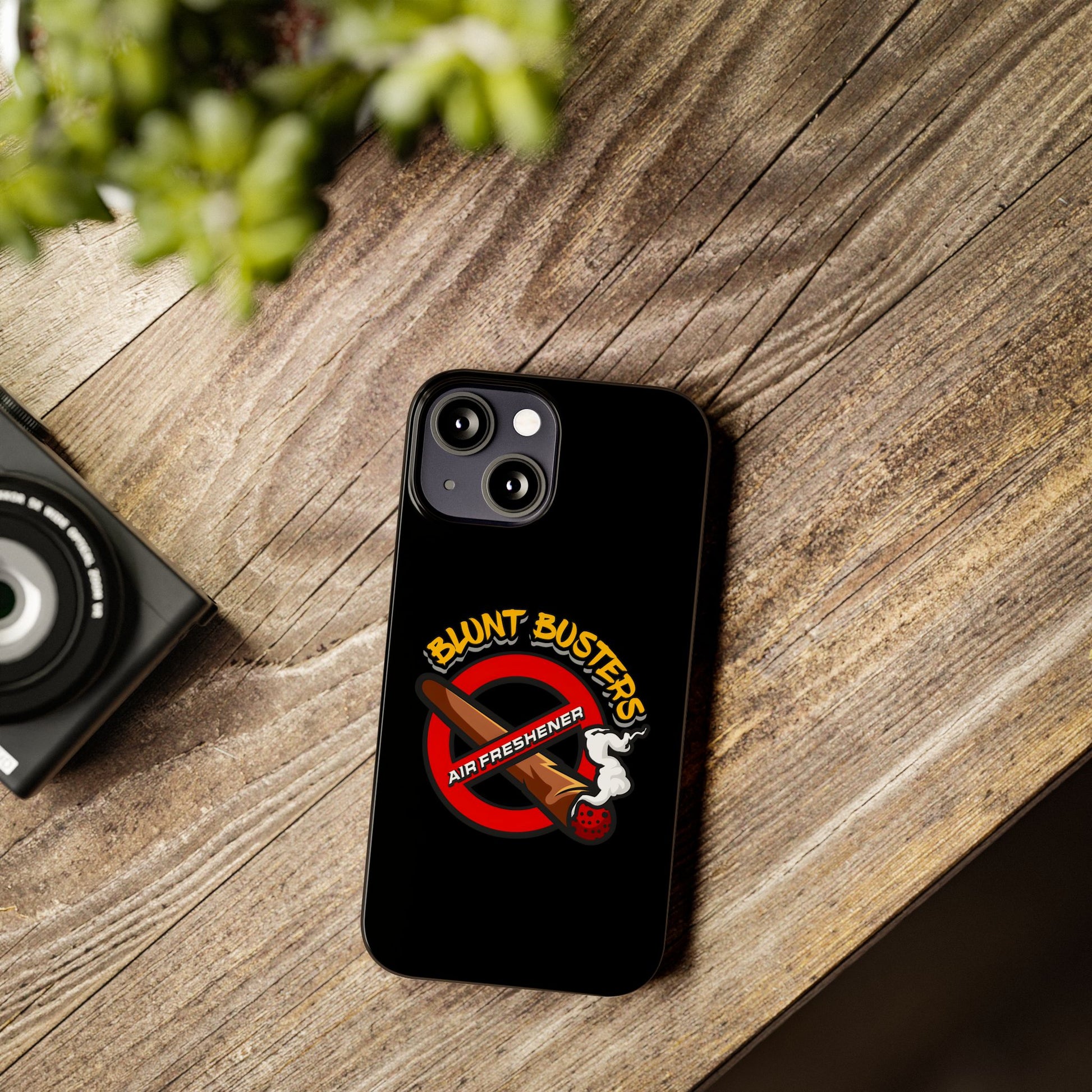 "Slim phone case with Blunt Busters design, trendy protective accessory and fun gift.