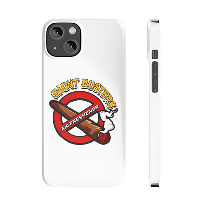 "Blunt Busters slim phone case, quirky air freshener design and fun gift for smokers."