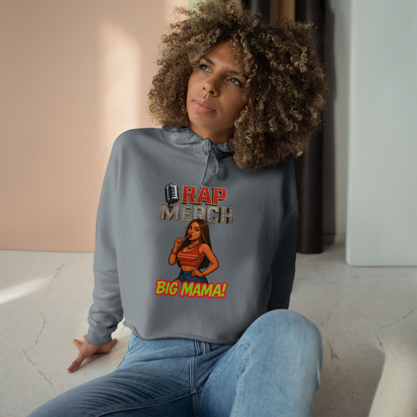 Rap Merch Crop Hoodie - Big Mama Design, Hip-Hop Fashion, Stylish Streetwear, Gift for Music Lovers, Summer Outfit