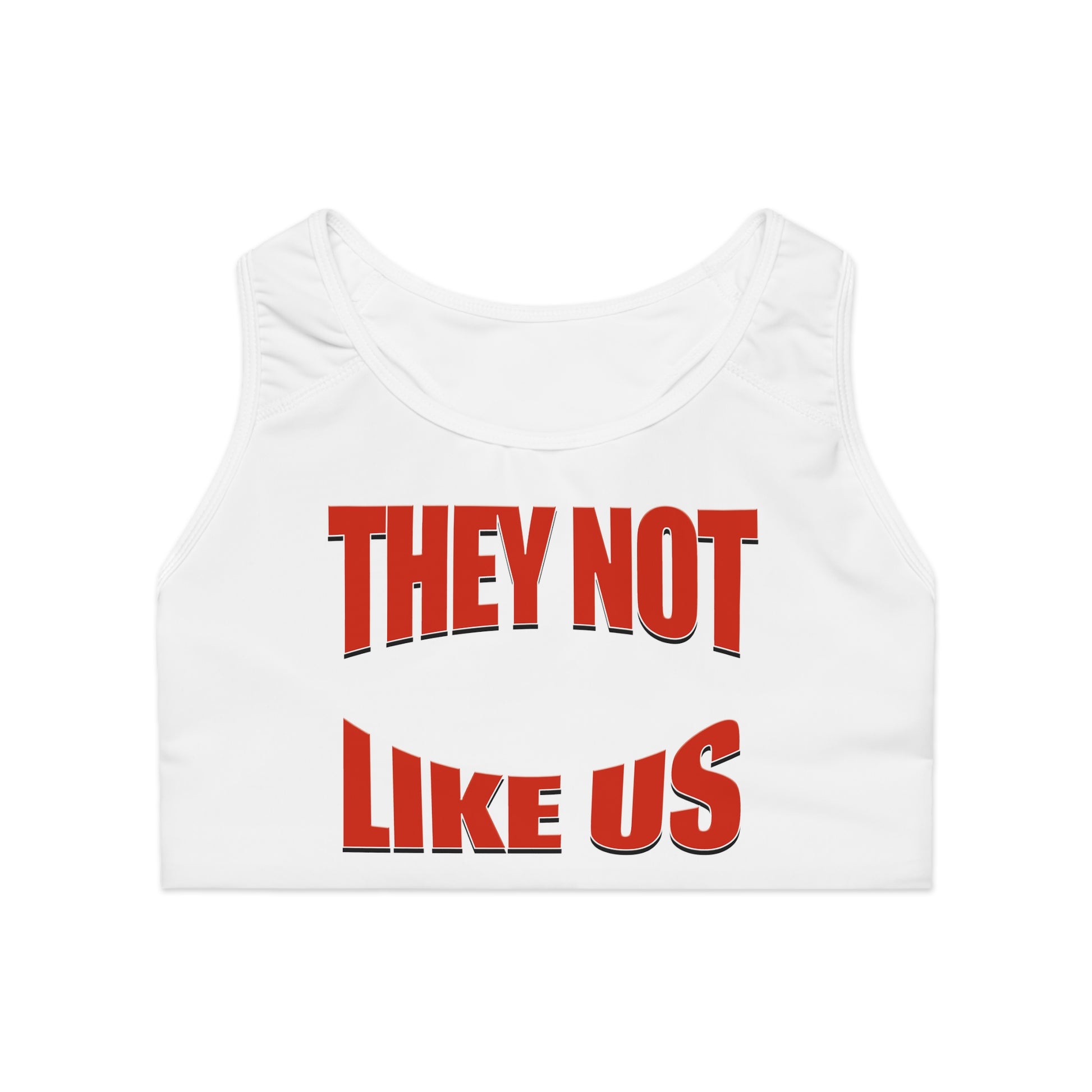 "They Not Like Us white high-waisted leggings, bold statement urban fit for casual or streetwear looks.