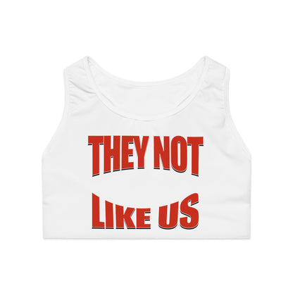 "They Not Like Us white high-waisted leggings, bold statement urban fit for casual or streetwear looks.