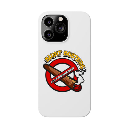 "Blunt Busters slim phone case, quirky air freshener design and fun gift for smokers."