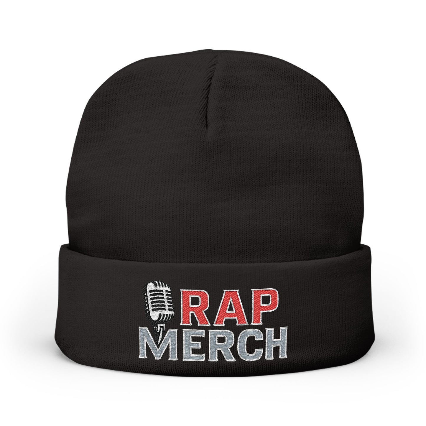 Rap Merch White Embroidered Knit Beanie, Hip Hop Accessory, Music Lover Gift, Streetwear Fashion, Winter Warmth, Trendy Headwear
