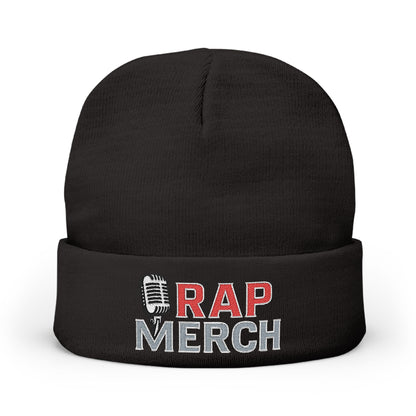 Rap Merch White Embroidered Knit Beanie, Hip Hop Accessory, Music Lover Gift, Streetwear Fashion, Winter Warmth, Trendy Headwear