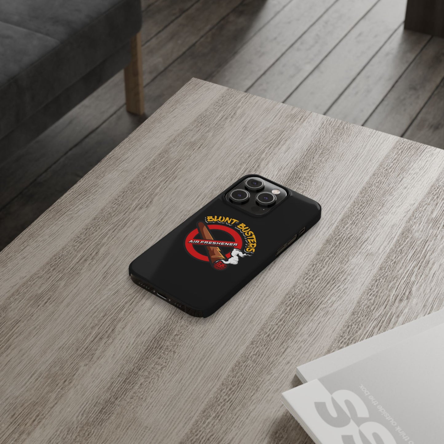 "Slim phone case with Blunt Busters design, trendy protective accessory and fun gift.