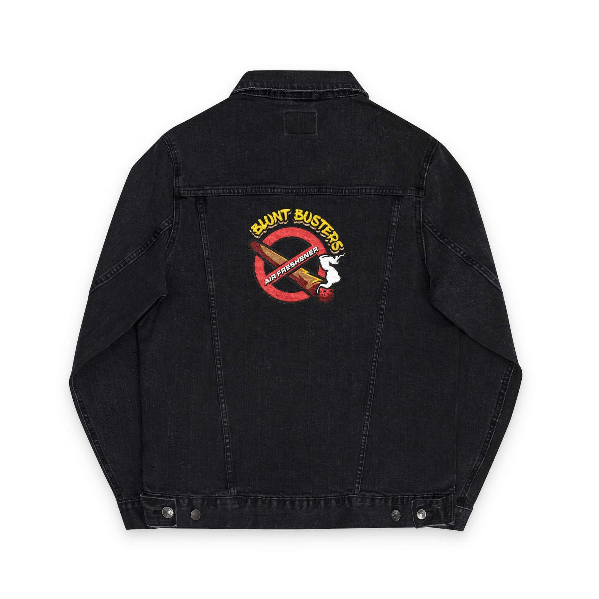 Vintage-style denim jacket with Blunt Busters embroidery