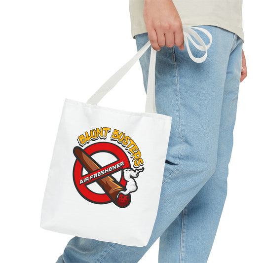"Blunt Busters tote bag with quirky playful design, fun gift for festivals or everyday use.