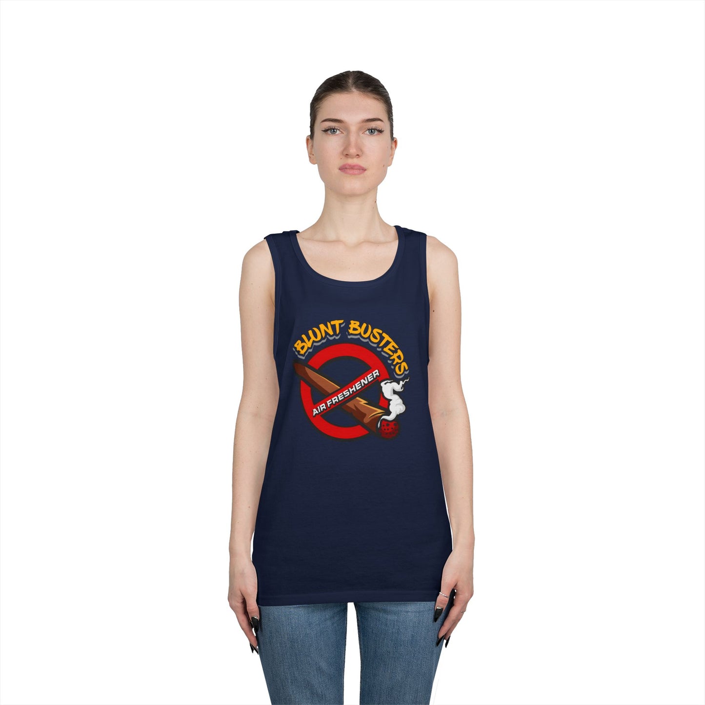 "Blunt Busters unisex heavy cotton tank top, fun summer tee for parties, festivals, and casual wear."