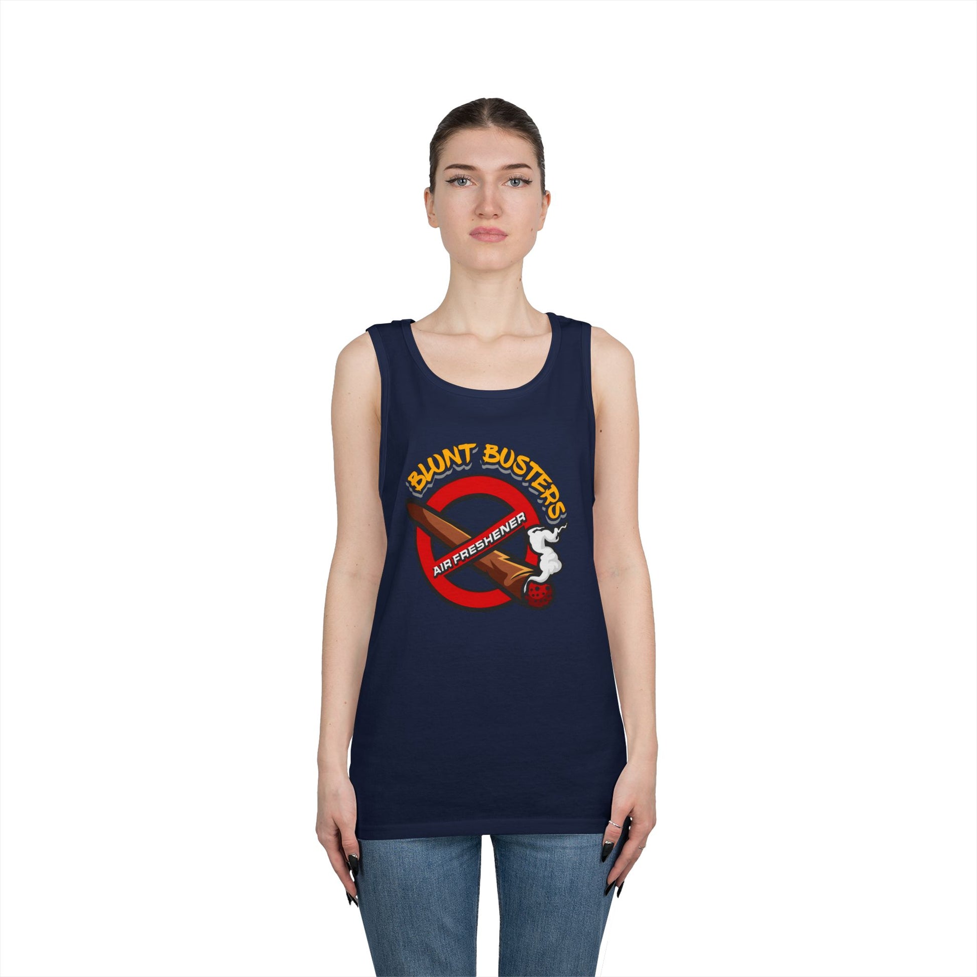 "Blunt Busters unisex heavy cotton tank top, fun summer tee for parties, festivals, and casual wear."