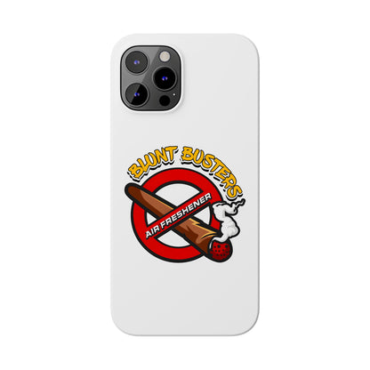 "Blunt Busters slim phone case, quirky air freshener design and fun gift for smokers."