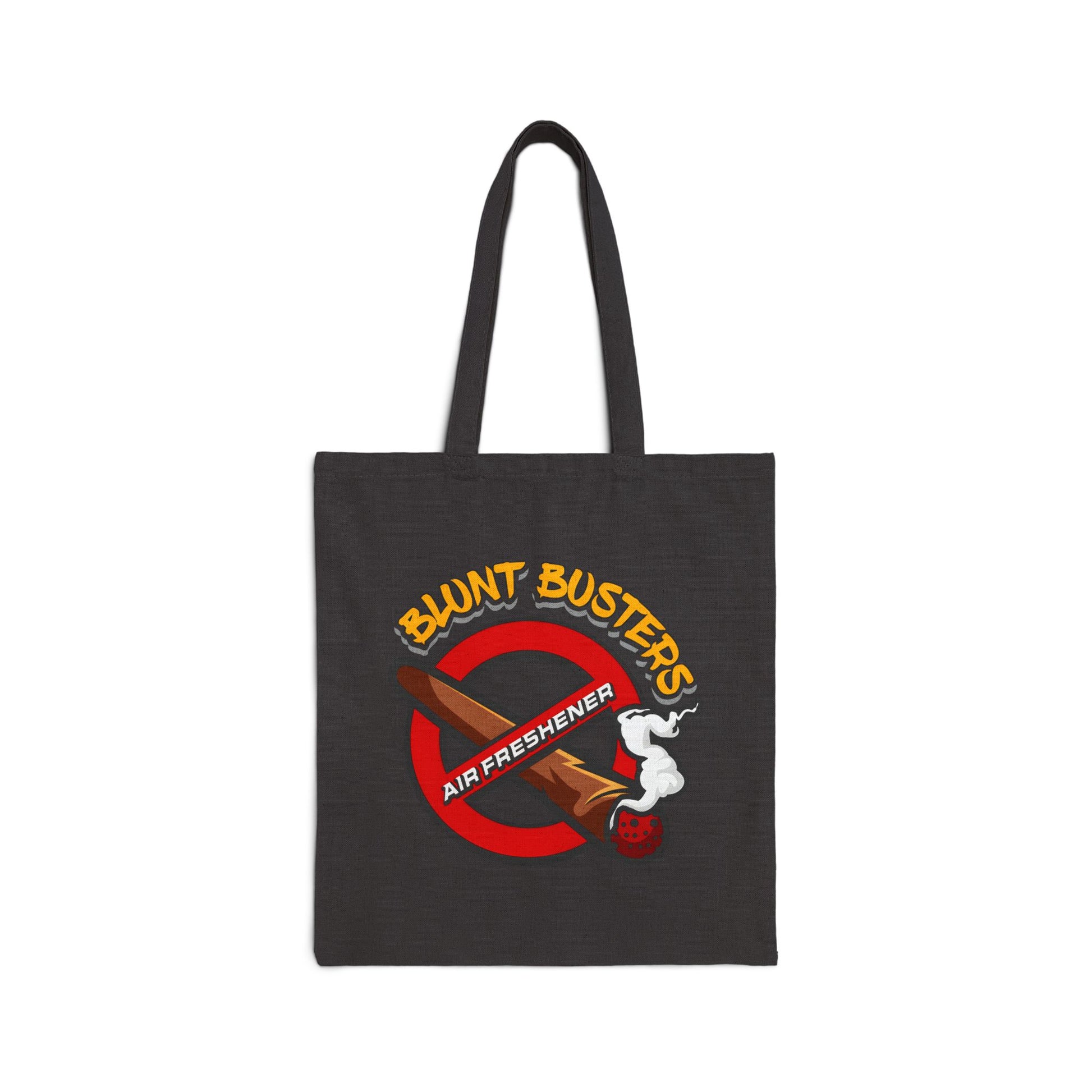 "Blunt Busters tote bag with funny cartoon design, reusable grocery or beach carryall."