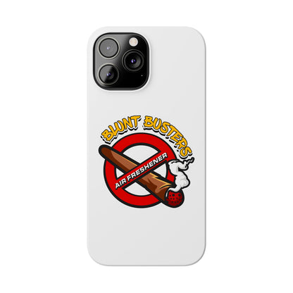 "Blunt Busters slim phone case, quirky air freshener design and fun gift for smokers."