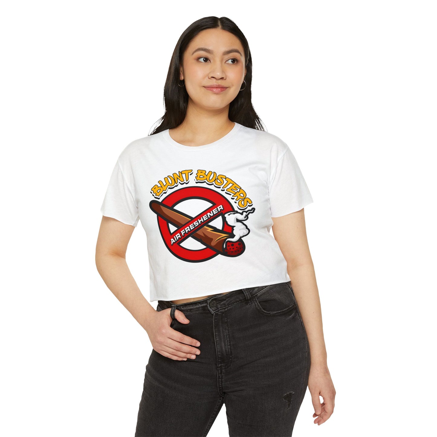 Festival-Themed Women's Crop Top – 'Blunt Busters' Air Freshener Design, Cute Summer Wear, Concert Outfit, Gift for Her, Boho Style