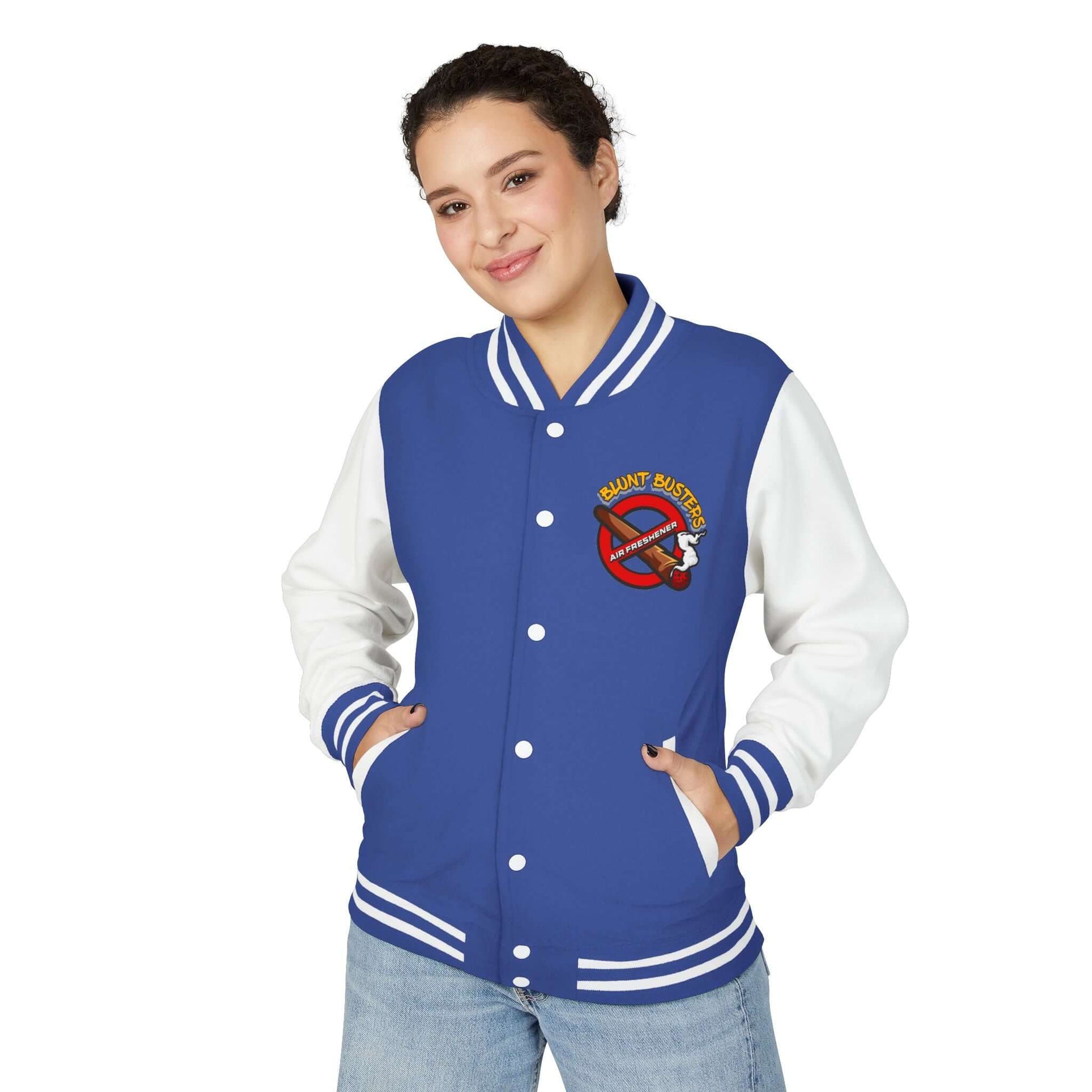 Trendy heavyweight varsity jacket for everyday streetwear Casual varsity jacket featuring unique air freshener design