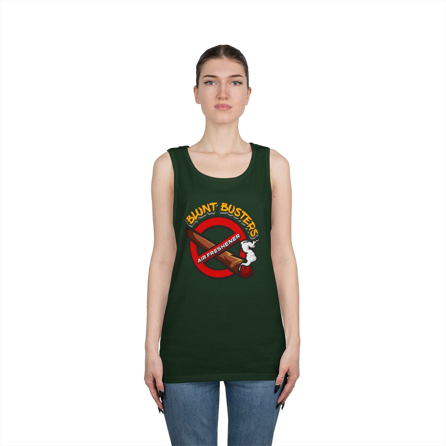 "Blunt Busters unisex heavy cotton tank top, fun summer tee for parties, festivals, and casual wear."