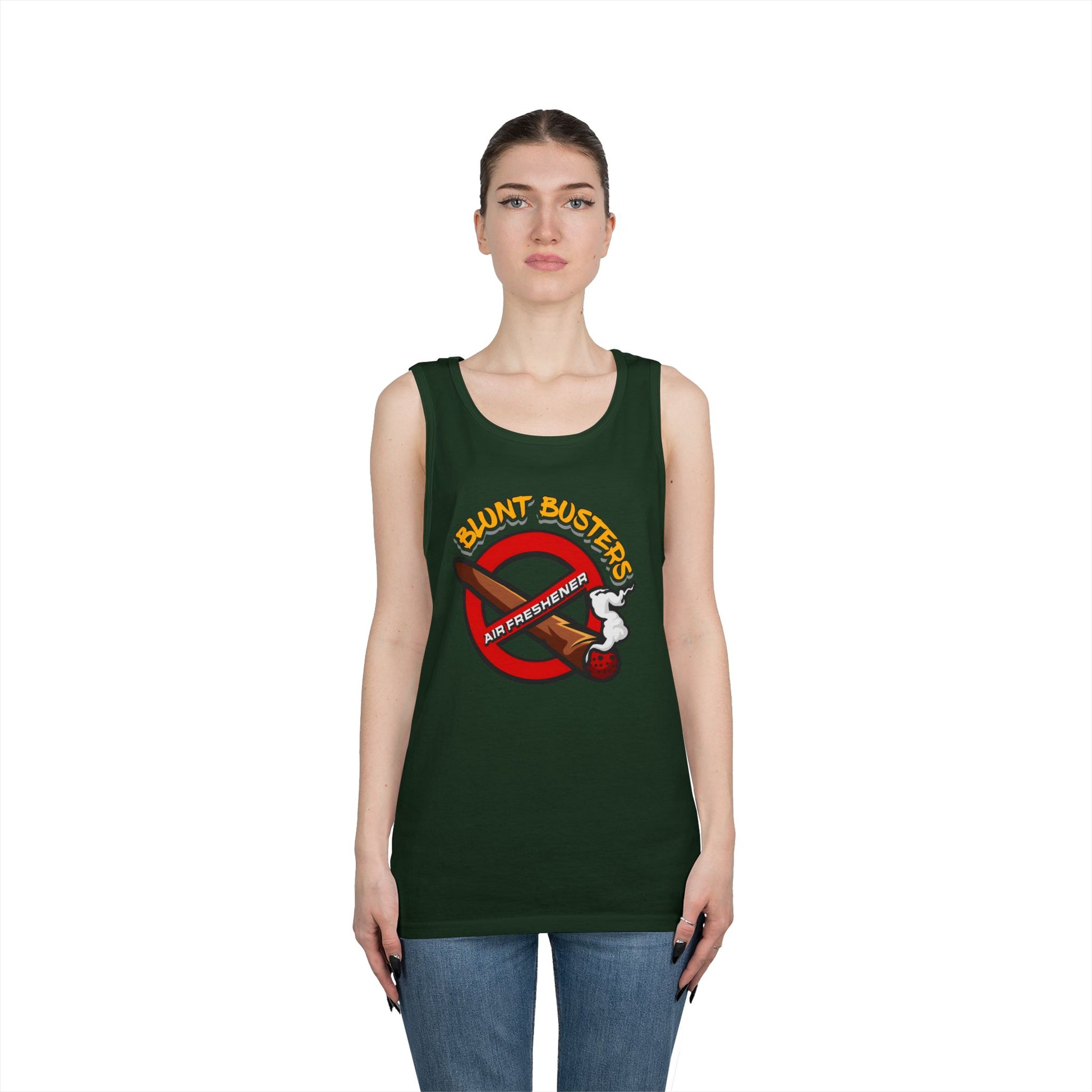 "Blunt Busters unisex heavy cotton tank top, fun summer tee for parties, festivals, and casual wear."