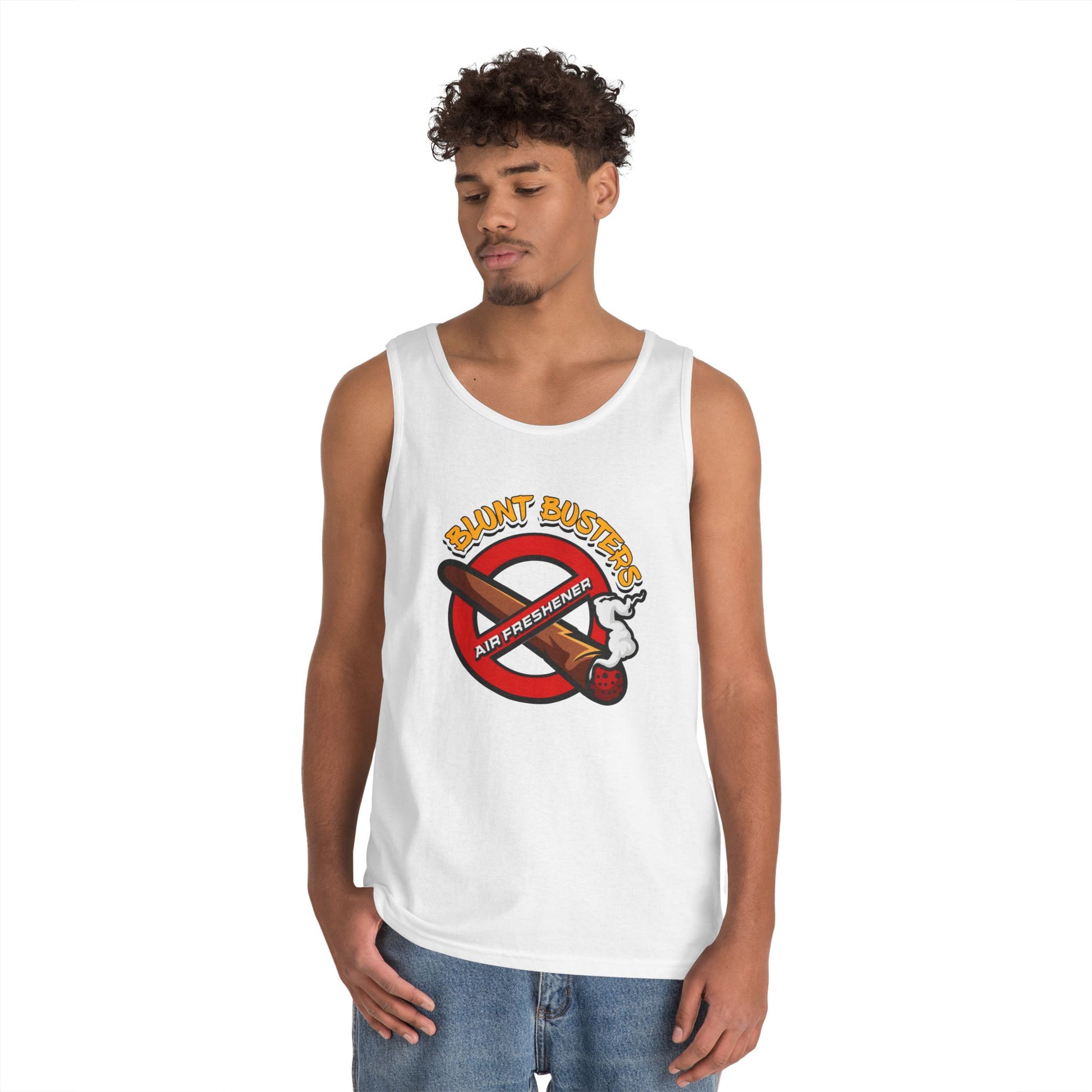 "Blunt Busters unisex heavy cotton tank top, fun summer tee for parties, festivals, and casual wear."