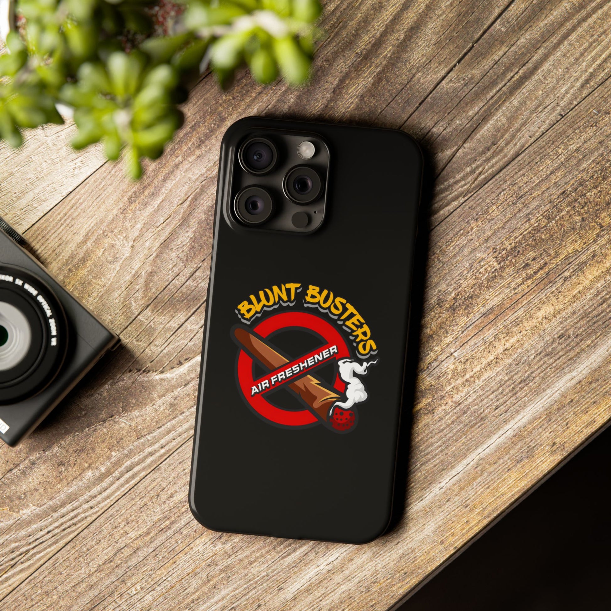 "Slim phone case with Blunt Busters design, trendy protective accessory and fun gift.