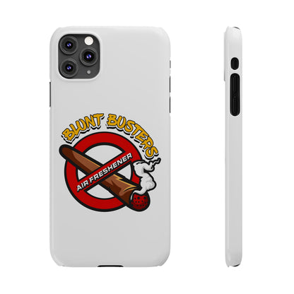 "Blunt Busters slim phone case, quirky air freshener design and fun gift for smokers."