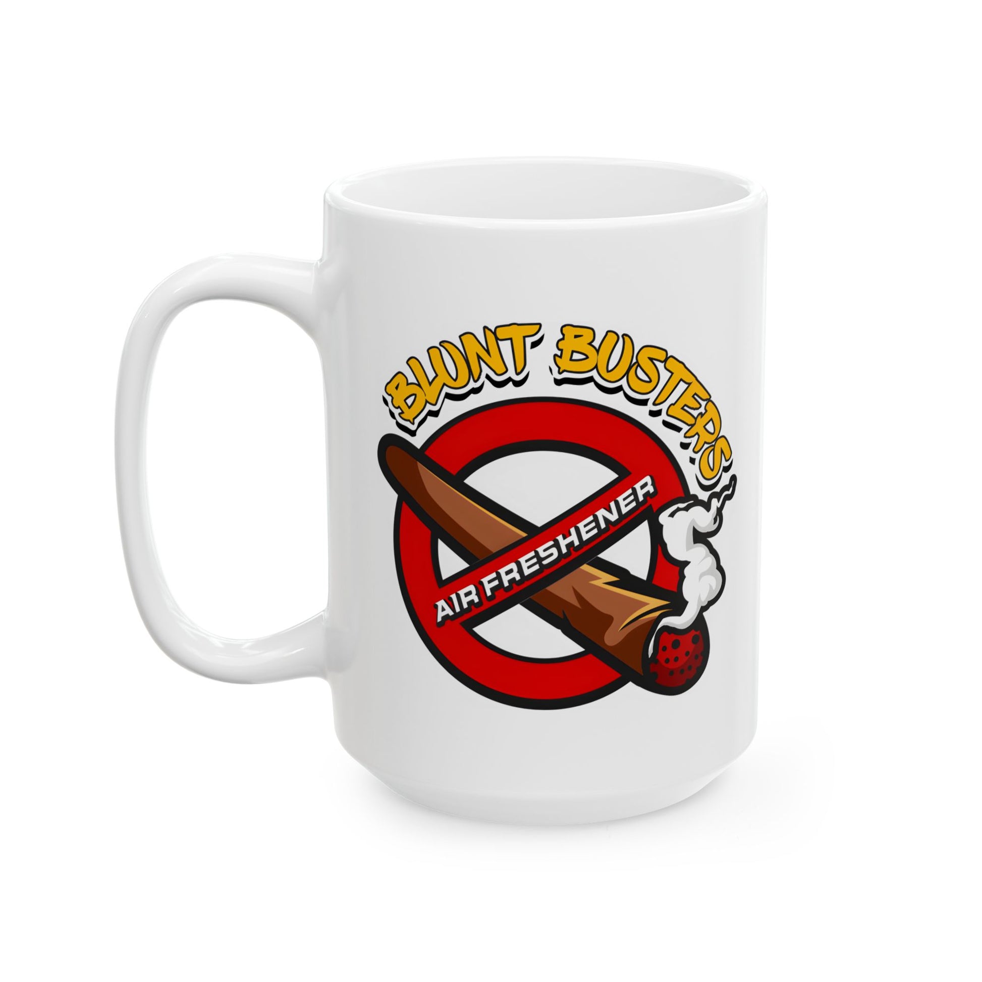 "Ghostbusters humor ceramic mug, funny coffee cup for fans, Halloween, or birthdays.