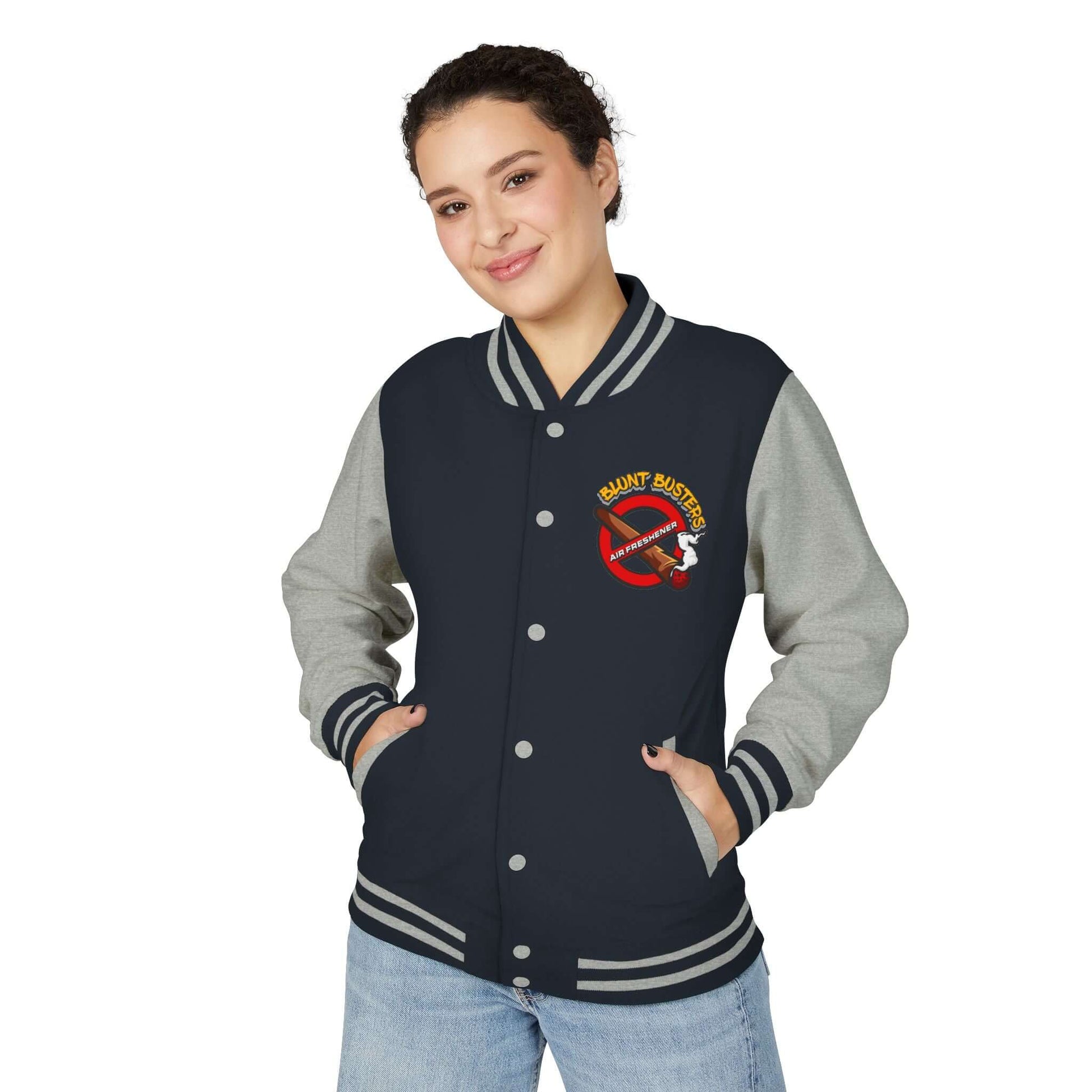 Trendy heavyweight varsity jacket for everyday streetwear Casual varsity jacket featuring unique air freshener design