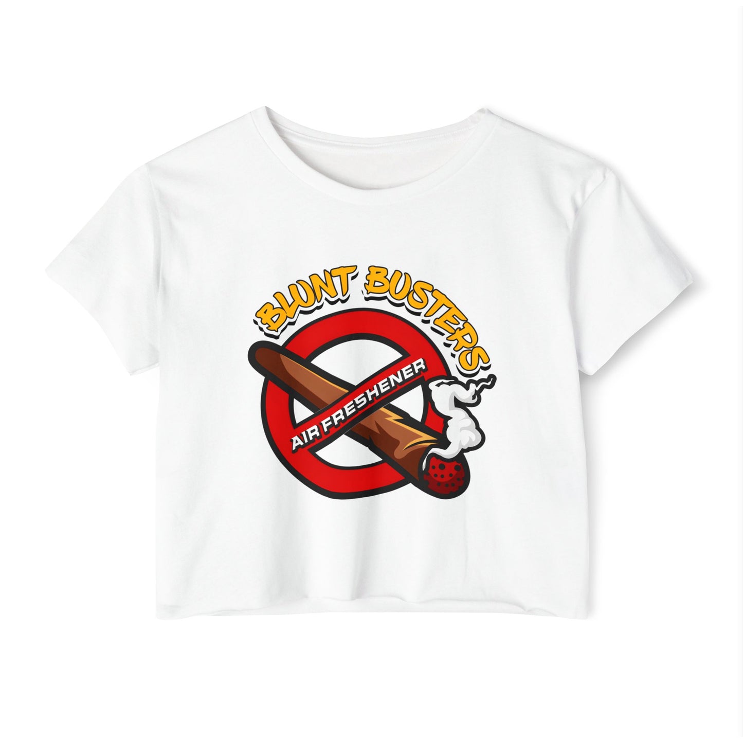 "Blunt Busters festival crop top, cute summer concert outfit with playful boho style.
