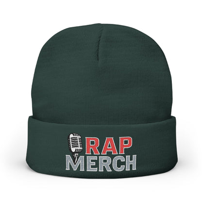 Rap Merch White Embroidered Knit Beanie, Hip Hop Accessory, Music Lover Gift, Streetwear Fashion, Winter Warmth, Trendy Headwear