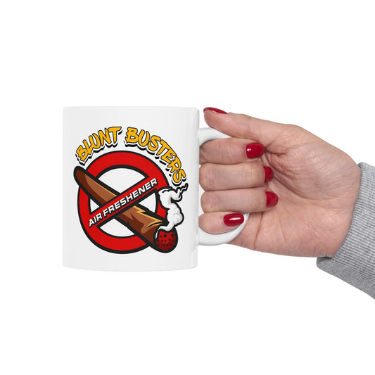 "Ghostbusters humor ceramic mug, funny coffee cup for fans, Halloween, or birthdays.