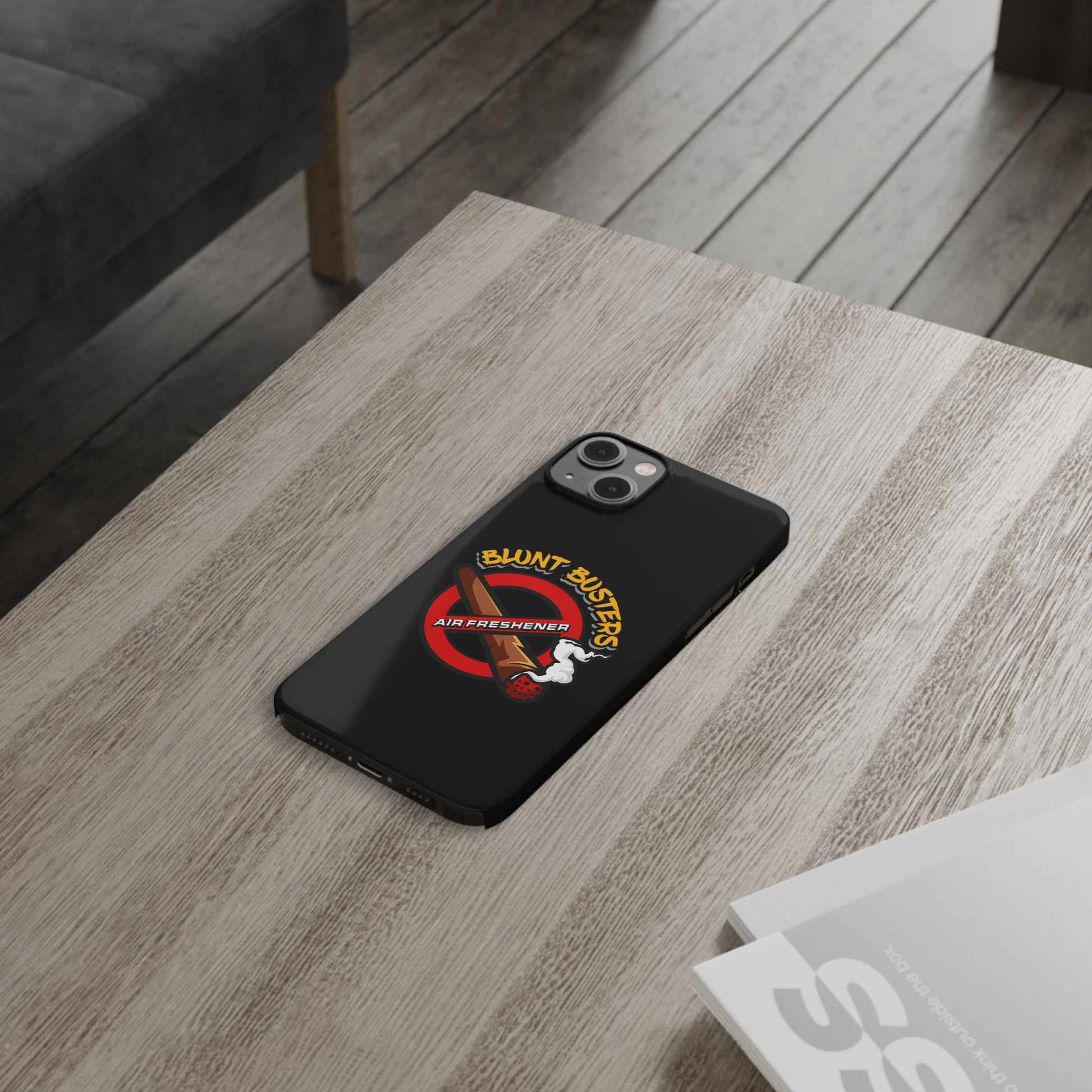 "Slim phone case with Blunt Busters design, trendy protective accessory and fun gift.