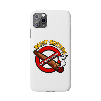 "Blunt Busters slim phone case, quirky air freshener design and fun gift for smokers."
