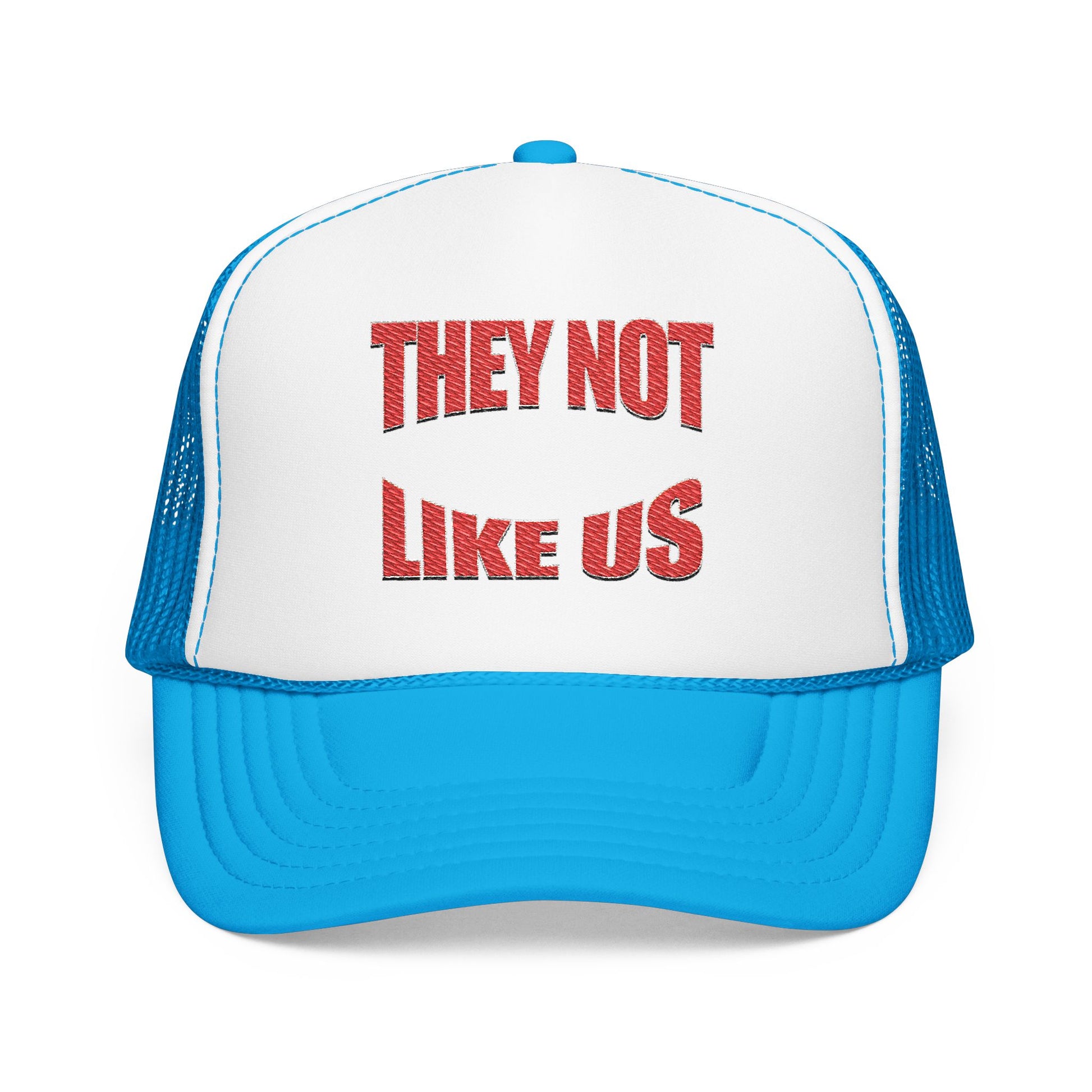 Foam trucker hat with 'THEY NOT LIKE US' embroidery, trendy casual cap for summer and outdoor events