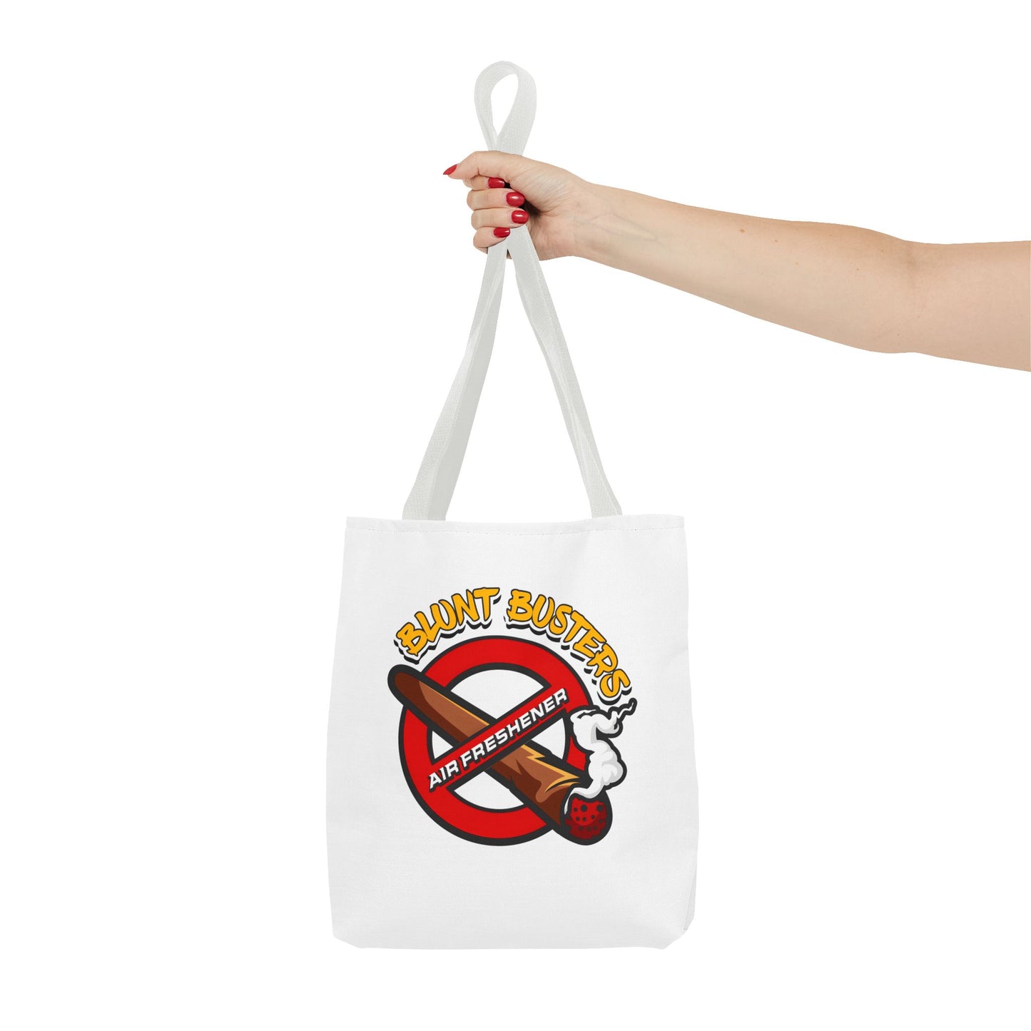 "Blunt Busters tote bag with quirky playful design, fun gift for festivals or everyday use.