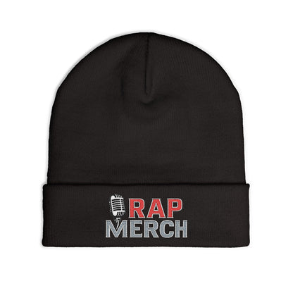 Rap Merch White Embroidered Knit Beanie, Hip Hop Accessory, Music Lover Gift, Streetwear Fashion, Winter Warmth, Trendy Headwear