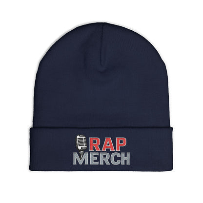 Rap Merch White Embroidered Knit Beanie, Hip Hop Accessory, Music Lover Gift, Streetwear Fashion, Winter Warmth, Trendy Headwear