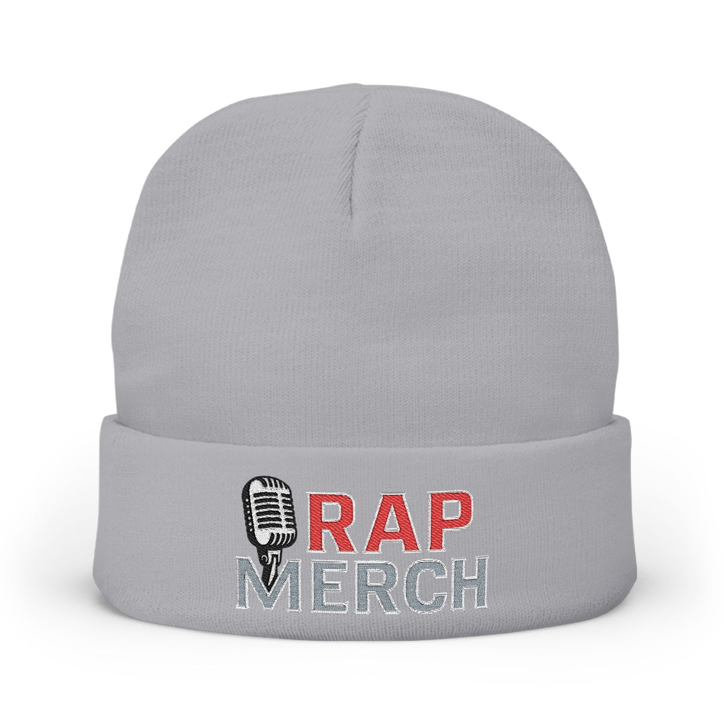 Rap Merch White Embroidered Knit Beanie, Hip Hop Accessory, Music Lover Gift, Streetwear Fashion, Winter Warmth, Trendy Headwear