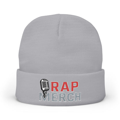 Rap Merch White Embroidered Knit Beanie, Hip Hop Accessory, Music Lover Gift, Streetwear Fashion, Winter Warmth, Trendy Headwear