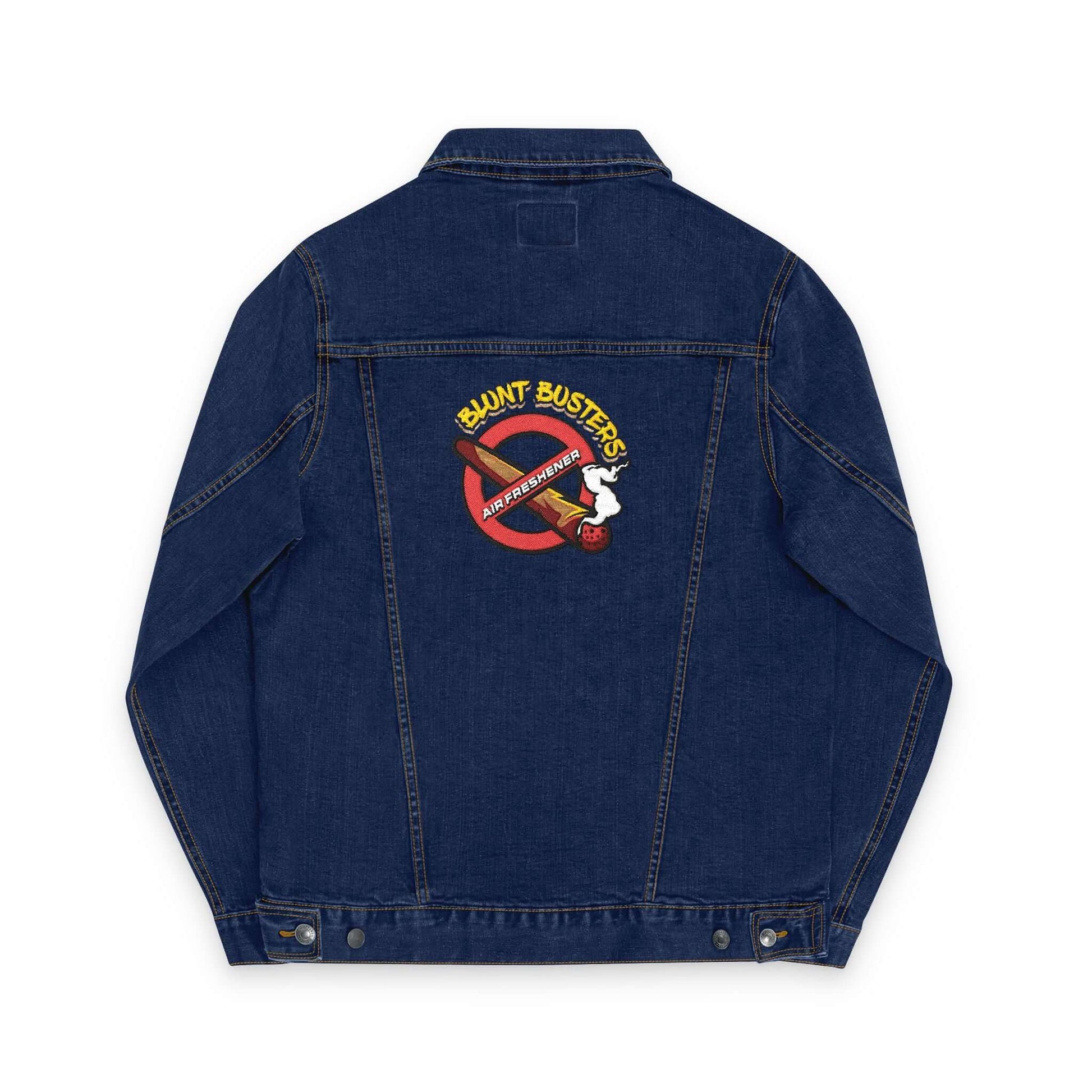 Vintage-style denim jacket with Blunt Busters embroidery