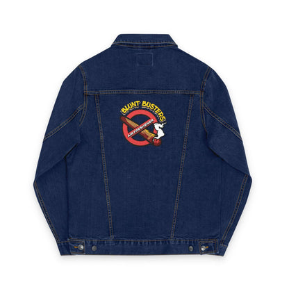 Vintage-style denim jacket with Blunt Busters embroidery