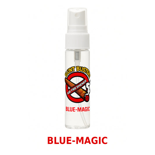 Clear spray bottle with 'Blue-Magic' branding on a white background