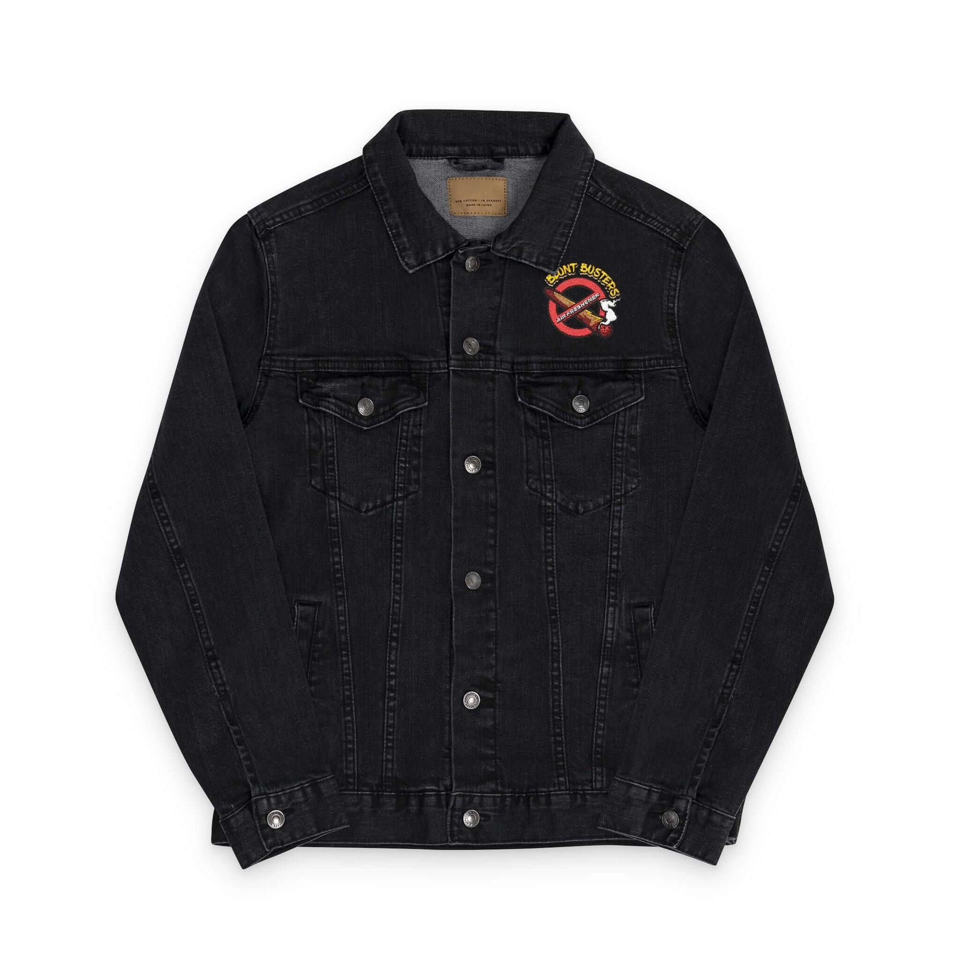 Vintage-style denim jacket with Blunt Busters embroidery