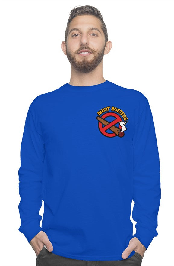 Classic Royal Blue Grey Long Sleeve Tee Mens | Bluntbusters