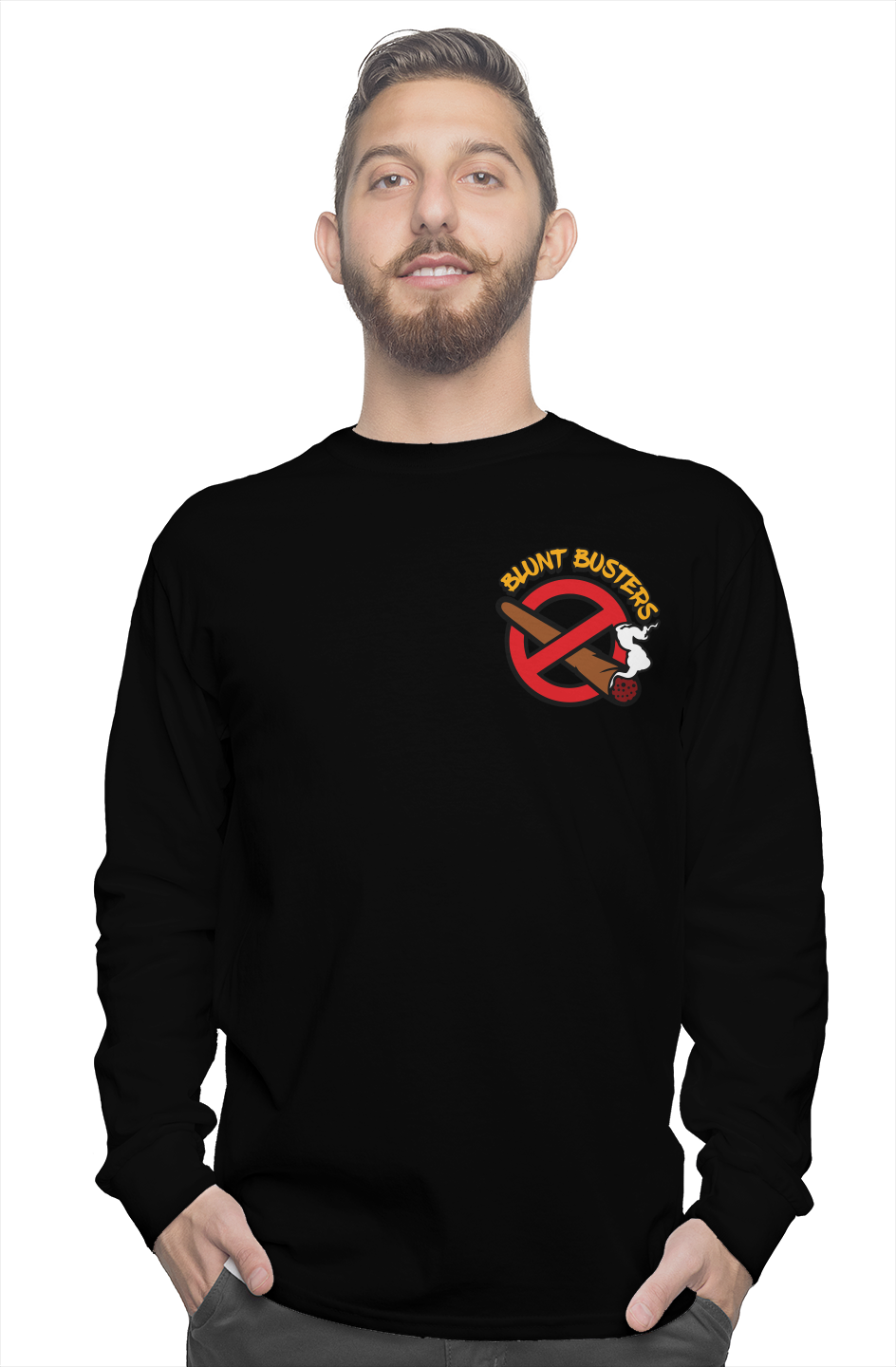 Modern Fit Mens Long Sleeve Tee Black | Bluntbusters