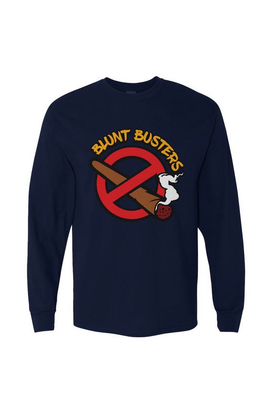 Premium Navy Heavy Cotton Long Sleeve Tee | Bluntbusters 