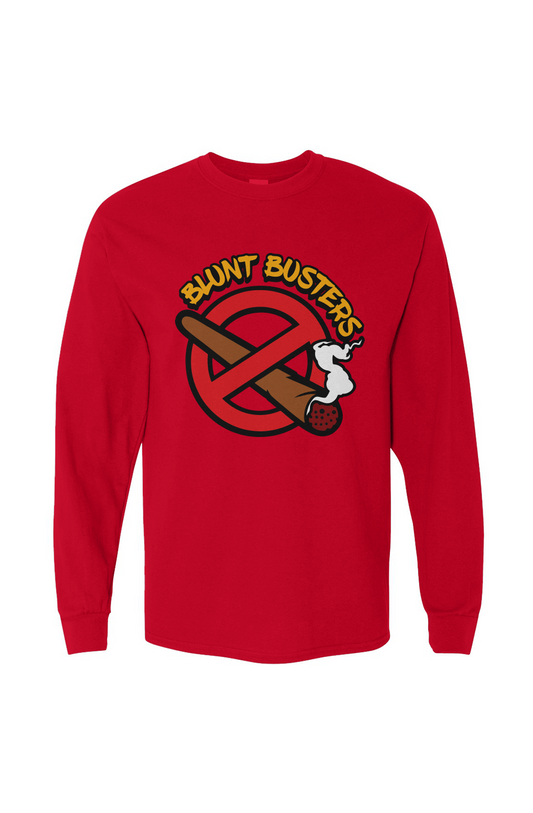 Durable Red Heavy Cotton Long Sleeve Tee | Bluntbusters